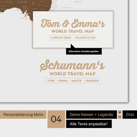 Poster Weltkarte in Braun mit Personalisierung als Familien-Logo