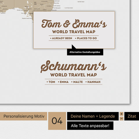 Poster Weltkarte in Multicolor Beige mit Personalisierung als Familien-Logo