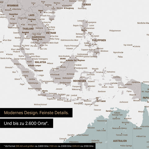 Extrait d'une affiche de carte du monde en multicolore clair montrant des cartes de l'Asie