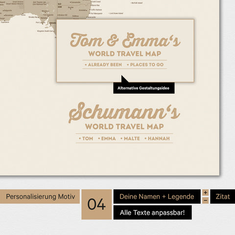 Poster Weltkarte in Multicolor Matt mit Personalisierung als Familien-Logo