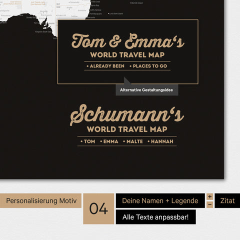 Poster Weltkarte in Schwarz-Weiss mit Personalisierung als Familien-Logo