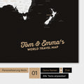 Carte du monde personnalisée en noir et blanc avec ton nom imprimé