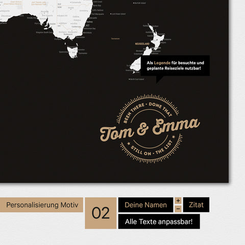 Motif alternatif pour une personnalisation avec ton nom sur une carte du monde en noir et blanc