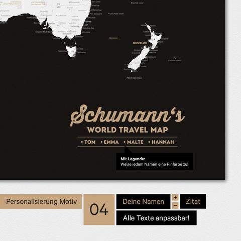 Carte du monde en noir et blanc avec personnalisation en tant que logo familial