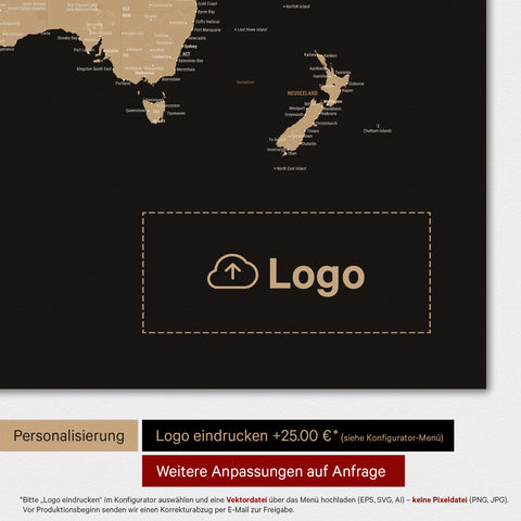 Carte du monde TRAVEL® Poster Premium – Sonar Noir (Noir-Or)