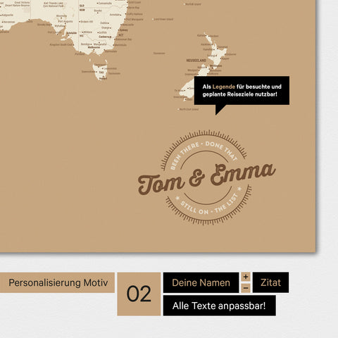 Alternatives motif pour une personnalisation avec ton nom sur une carte du monde en couleur Treasure Gold