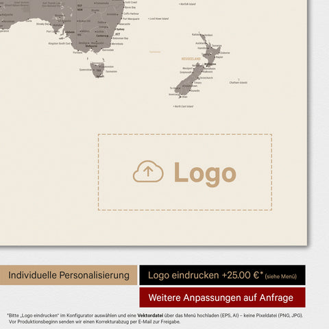 Carte du monde TRAVEL® Poster Premium – Warmgray (Brun-Gris)